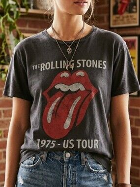 The Rolling Stones Black Short Sleeve Tee with Red Tongue Graphic